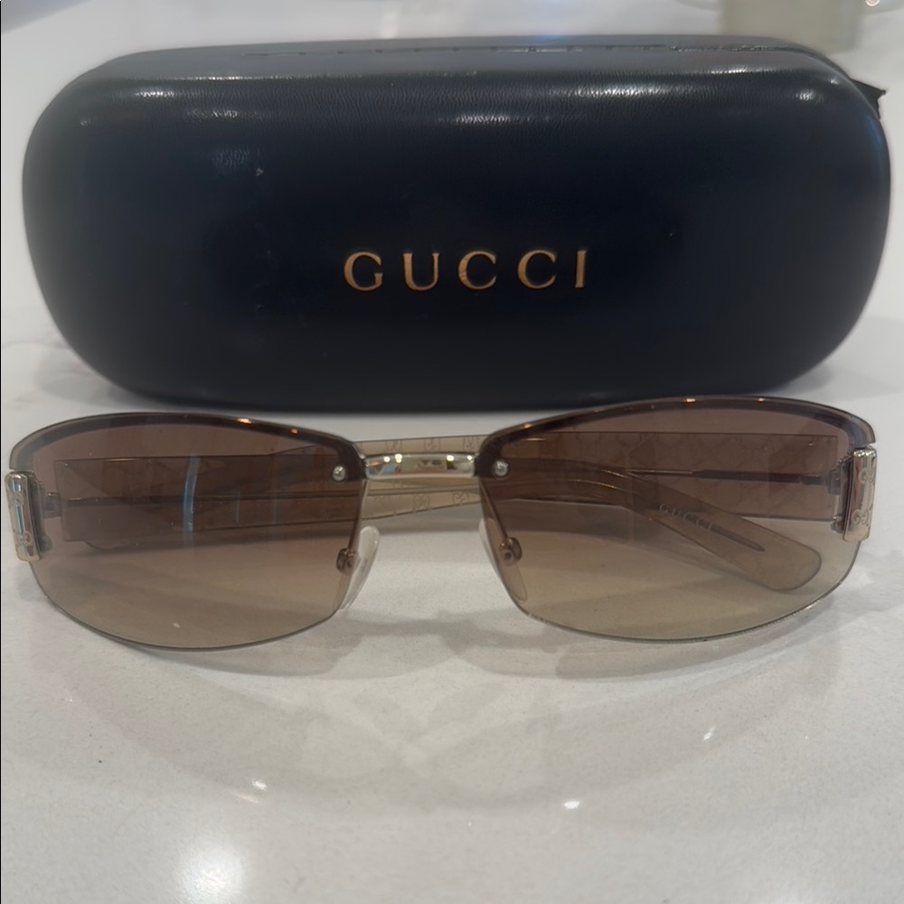 Gucci Gold and Brown Sunglasses